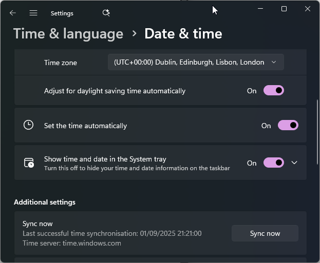 Windows 11 Time Settings