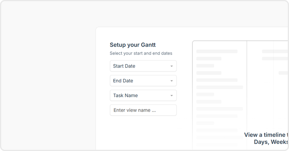 Gantt Required Fields screen